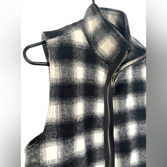 Laju Women's Black and White Plaid Wool Zip-Up Vest Sherpa Lining, Women’s Sz S - Picture 3 of 13